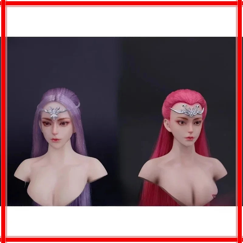 

1/6 масштаб розовый/фиолетовый древний стиль женская голова резьба модель красоты волос D-06 для 12 дюймов бледная кожа солдатский аксессуар для тела