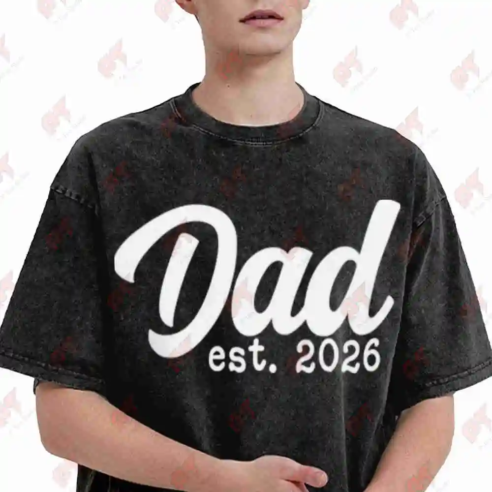 Dad Footprint Pregnancy Announcement Expectant Dads Vintage Washed Tee Pure Cotton T-Shirt