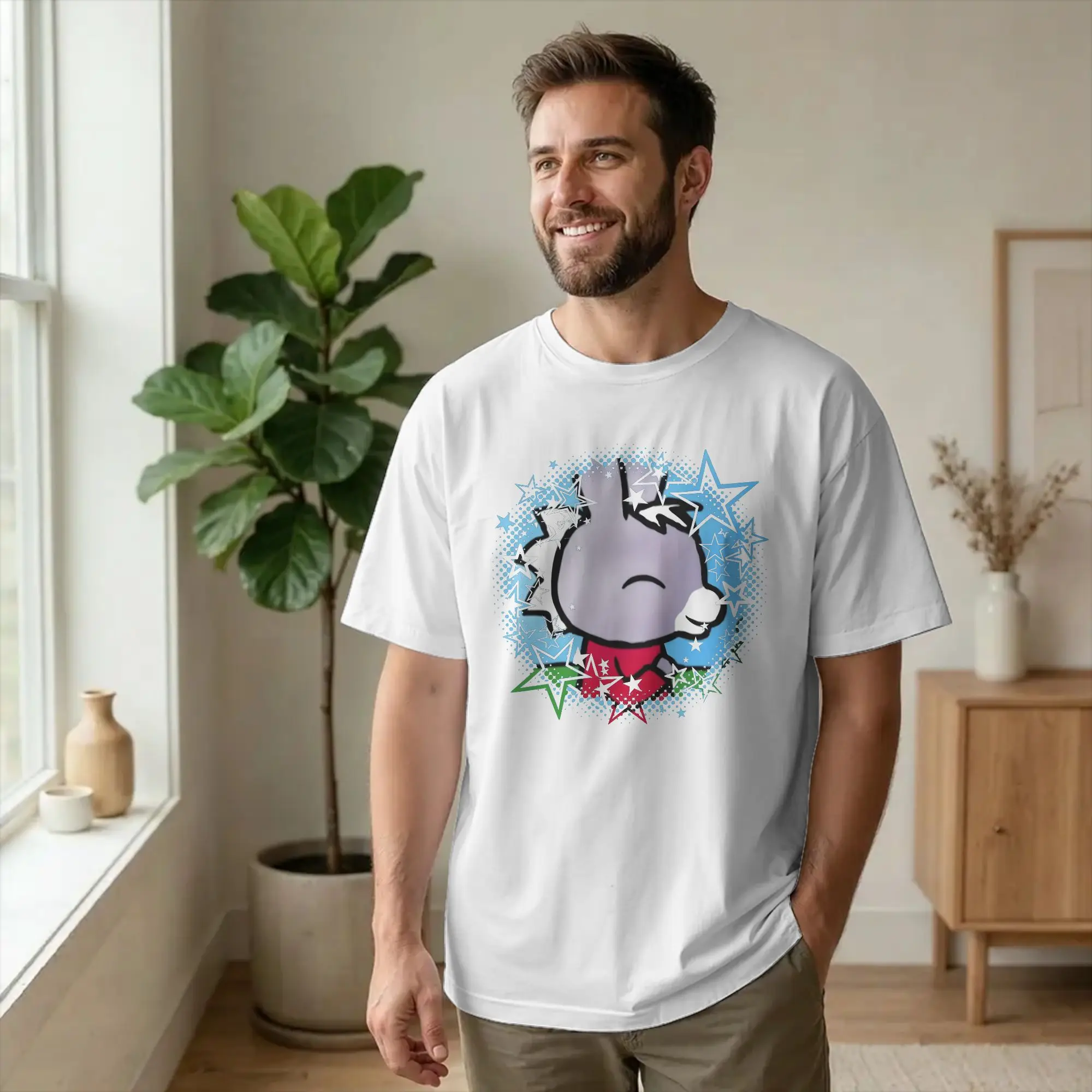 Trotroes T-shirts en coton à manches courtes et col ras du cou pour hommes, avec dessin animé d'âne mignon, thème Aventure Ludique, vêtements amusants