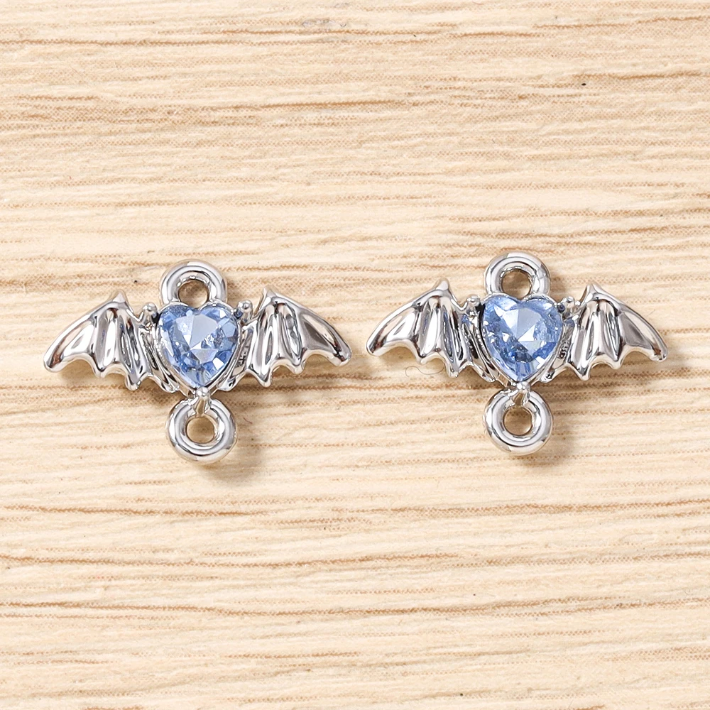 5 Stück 15 x 11 mm niedliche bunte Kristall-Metall-Herzflügel-Anhänger-Verbinder für die Schmuckherstellung, Halsketten, Armbänder, DIY-Bastelbedarf – Detail 12