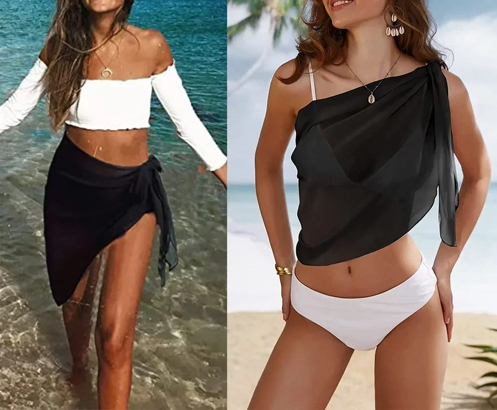 Mulheres curto sarongs maiô coverups praia bikini envoltório sheer saia curta chiffon cachecol cobrir ups para roupa de banho