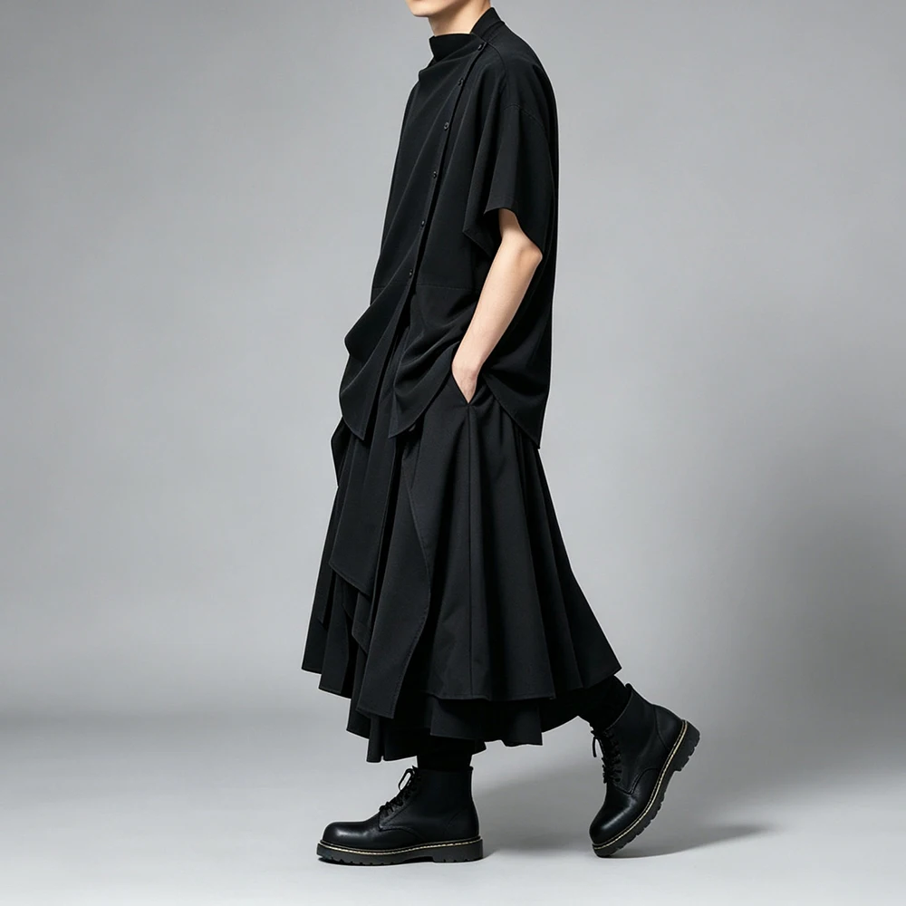 Y2k Asymmetric Layered Dark Skirt Pants Genderless Streetwear Fashion Youth Outdoor Versatile Drape City Boy Hakama Unisex 2026
