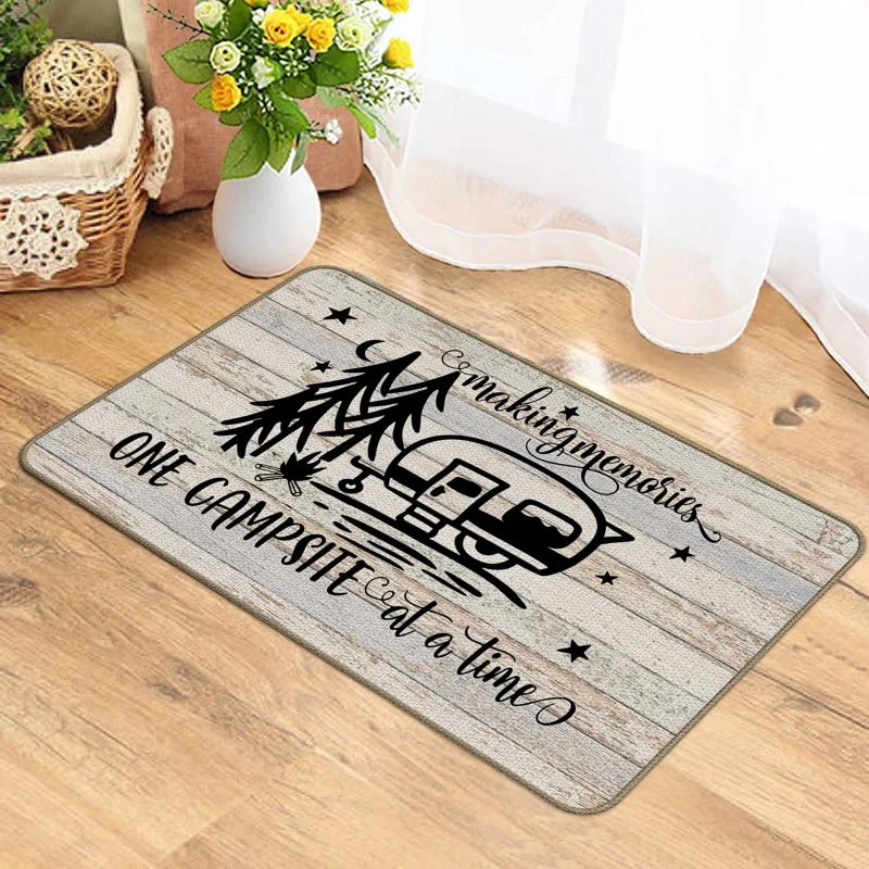 VIKAMA Making Memories One Campsite RV Tent Campfire Wood Art Flannel Door Mat Non Slip Entryway Bedroom Living Room Home Decor