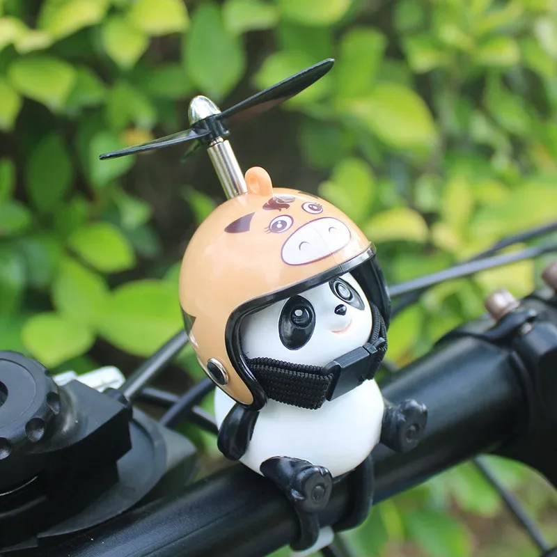 Motorcycle Handlebar Decoration Bike Electric Cute Panda Cartoon With Helmet Airscrew Ornaments Riding Equipment Accessories