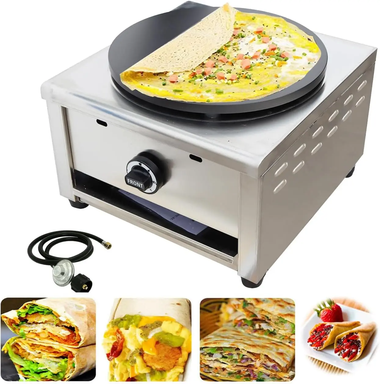 Commercial Gas Crepe Makers Machine LPG Gas Pancake Machine Griddle Maker Machine with Low Pressure Valve for Blintzes, Eggs
