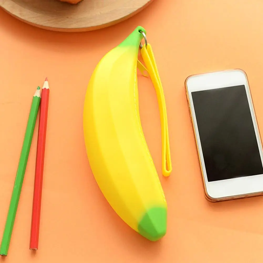 

Funny Banana Zipper Silicone Pencil Case Banana Shape Kawaii Student Pen Storage Bag Banana Organizer Children's Day Gift