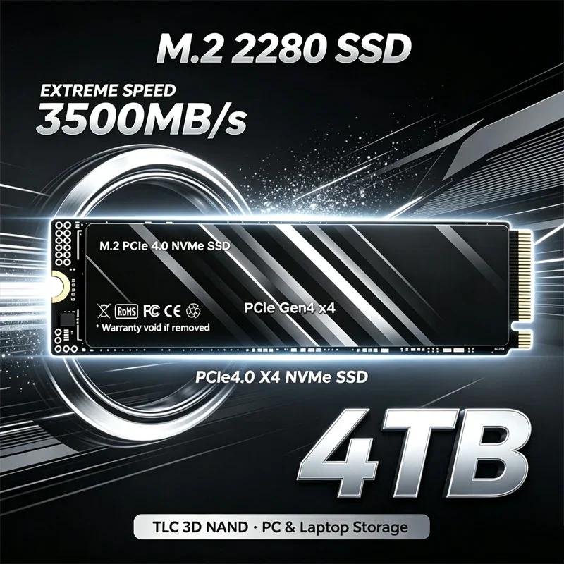 M.2 2280 PCIe4.0 X4 NVMe SSD 3500MB/s TLC 3D NAND Internal SSD 500GB 1TB 2TB 4TB For Desktop PC Laptop Storage Expansion