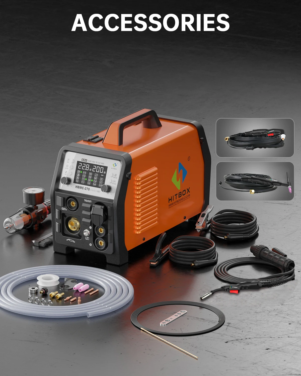 HITBOX HBMC270 Aluminium MIG-Schweißgerät 220V 6-in-1 ARC MMA Stick HF TIG Gaslos/Gas MIG Punktschweißgerät Plasmaschneider Großes LED-Display 2T/4T IGBT-Technologie Tragbares Schweißgerät für Zuhause und Outdoor für Edelstahl, Kupfer, Aluminium – Detail 11