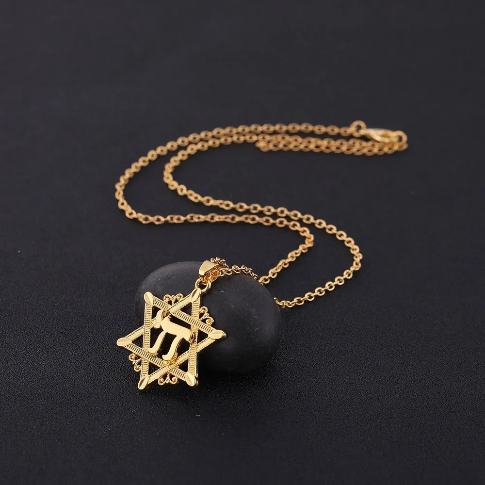 Amaxer Star of David Pendant Necklace for Men Chai Symbol Kabbalah Jewish Charms Judaism Amulet Supernatural Jewelry