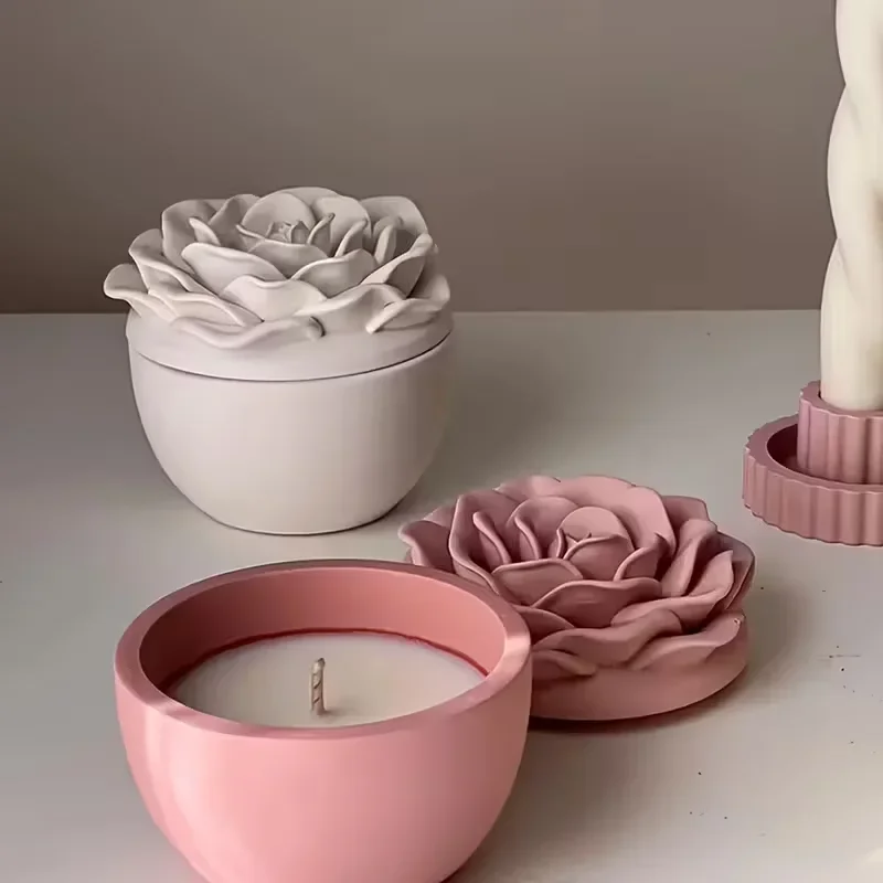 

Высококачественная силиконовая форма для 3D-свечей в виде розы с крышкой, для изготовления шкатулок для украшений в виде пиона, для поделок, для литья из гипса и смолы