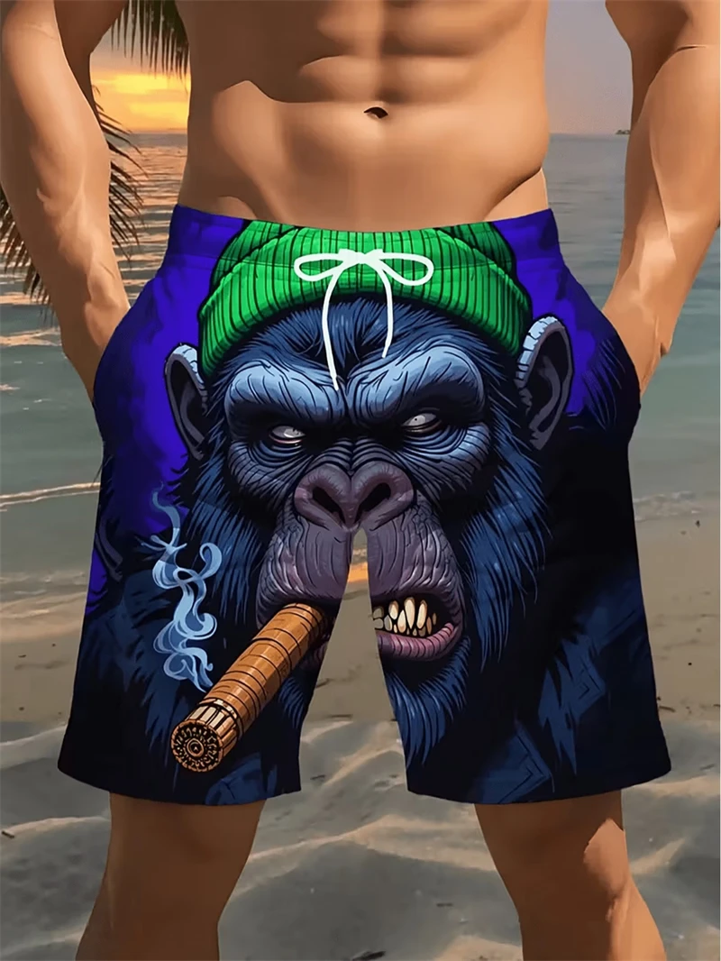 3D Animal Print Design Fashion Quick-Dry Sports Men Surfing Vacation Leisure Tiger Pig Gorilla Printing Beach Shorts Swim Trunks