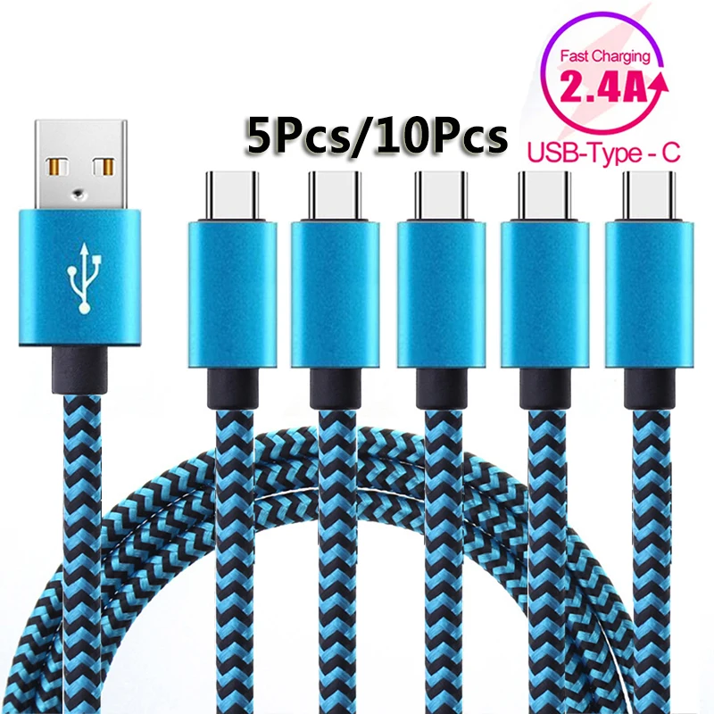 5 stücke 10 stücke USB Typ C Kabel Datum Sync 2,4 A Schnelle Lade Nylon Geflochtene Draht Ladegerät Kabel Für Samsung android Handy