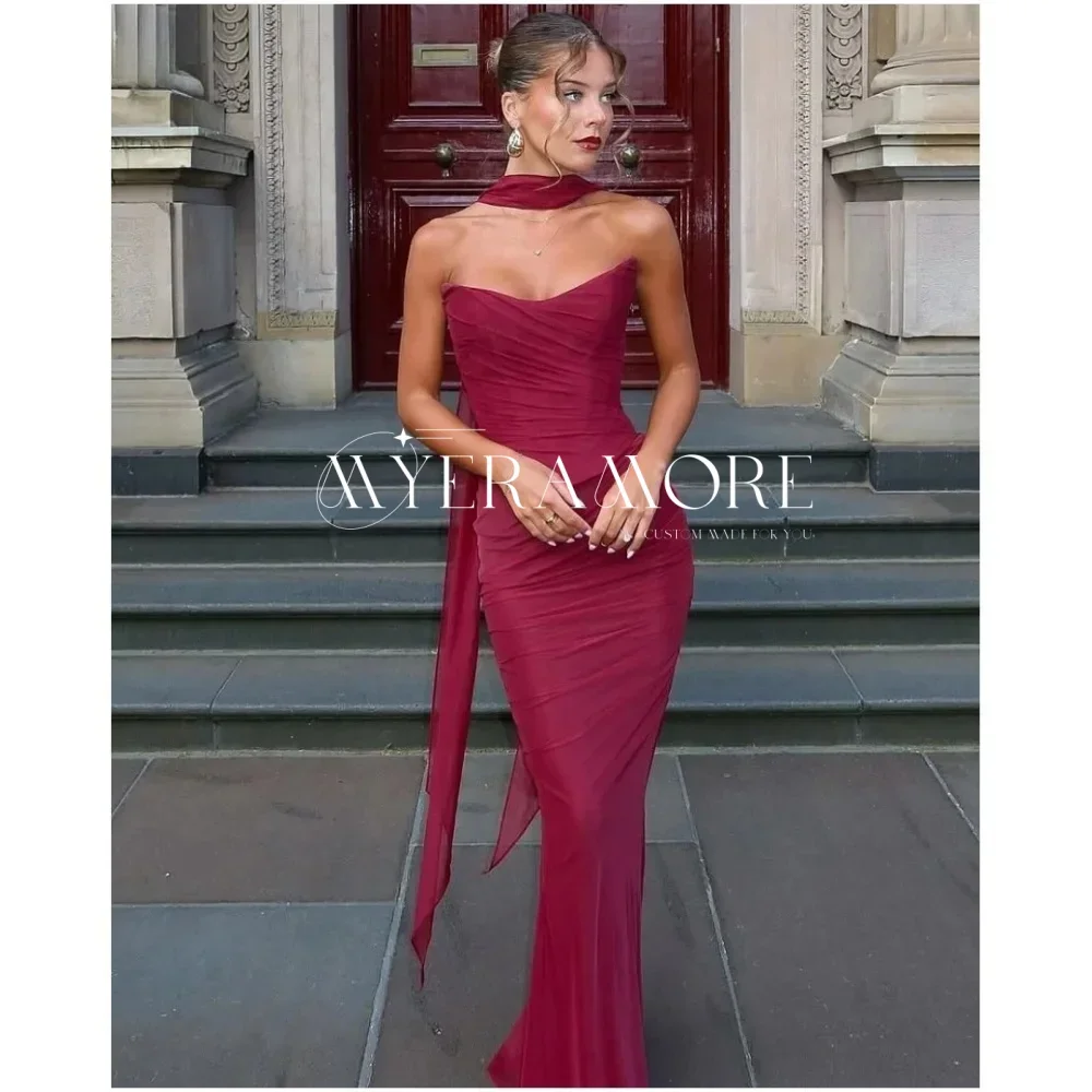

Customized Strapless Mermaid robes de soirée Red Long Silk Scarves Chiffon Formal Evening Party Dress Corset Long Prom Gown 2025