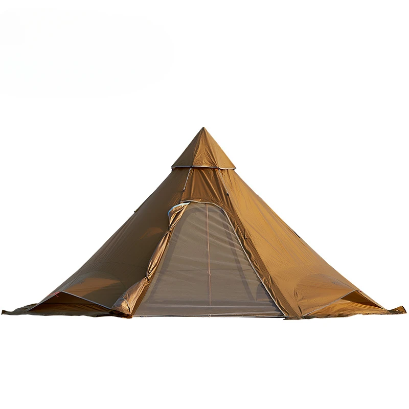 Outdoor 20D Pyramid Tent Rainproof 5 Person Camping Tent with Stove Jack Snow Skirt Footprint Storage Bag