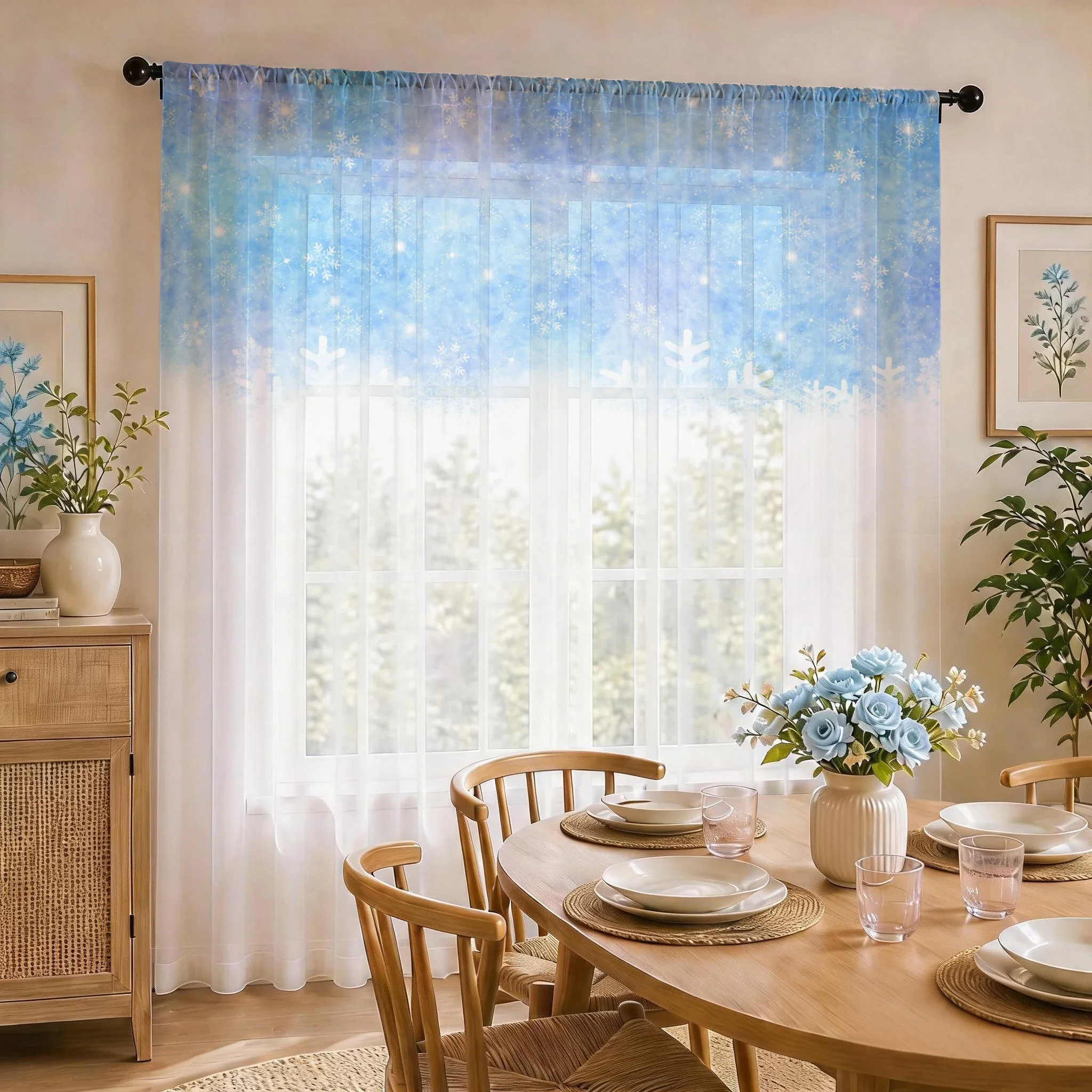 Floral Gradient Sheer Curtain, Good Quality Light Reducing Privacy Voile for Living/Bedroom/Kids Room,Mother's Day Gift