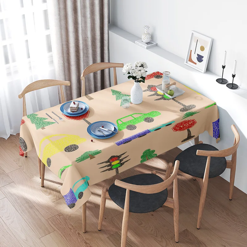 

Colorful Car Design Plastic Tablecloth for Home Dining Room Decoration Multicolor