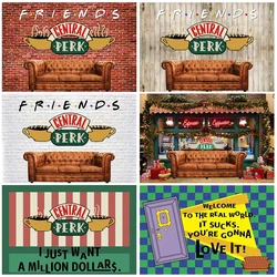 White Red Brick Wall Tv Show Central Perk Friends Theme Party Backdrop Banner Retro Pub Brown Sofa Coffee Photography Background