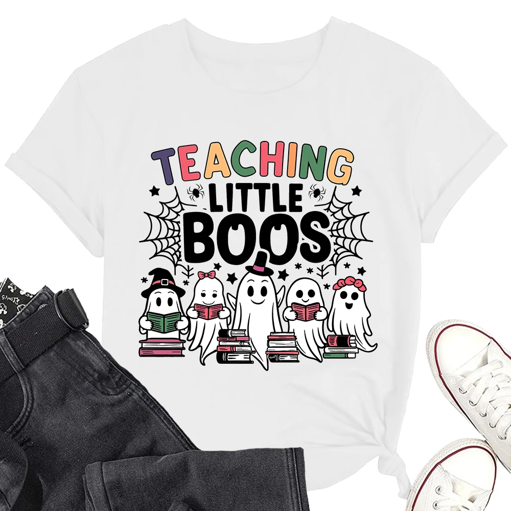 Teaching Little Boos Teacher Short Sleeve Tee Halloween Casual T-shirt Vintage Fashionable Shirts