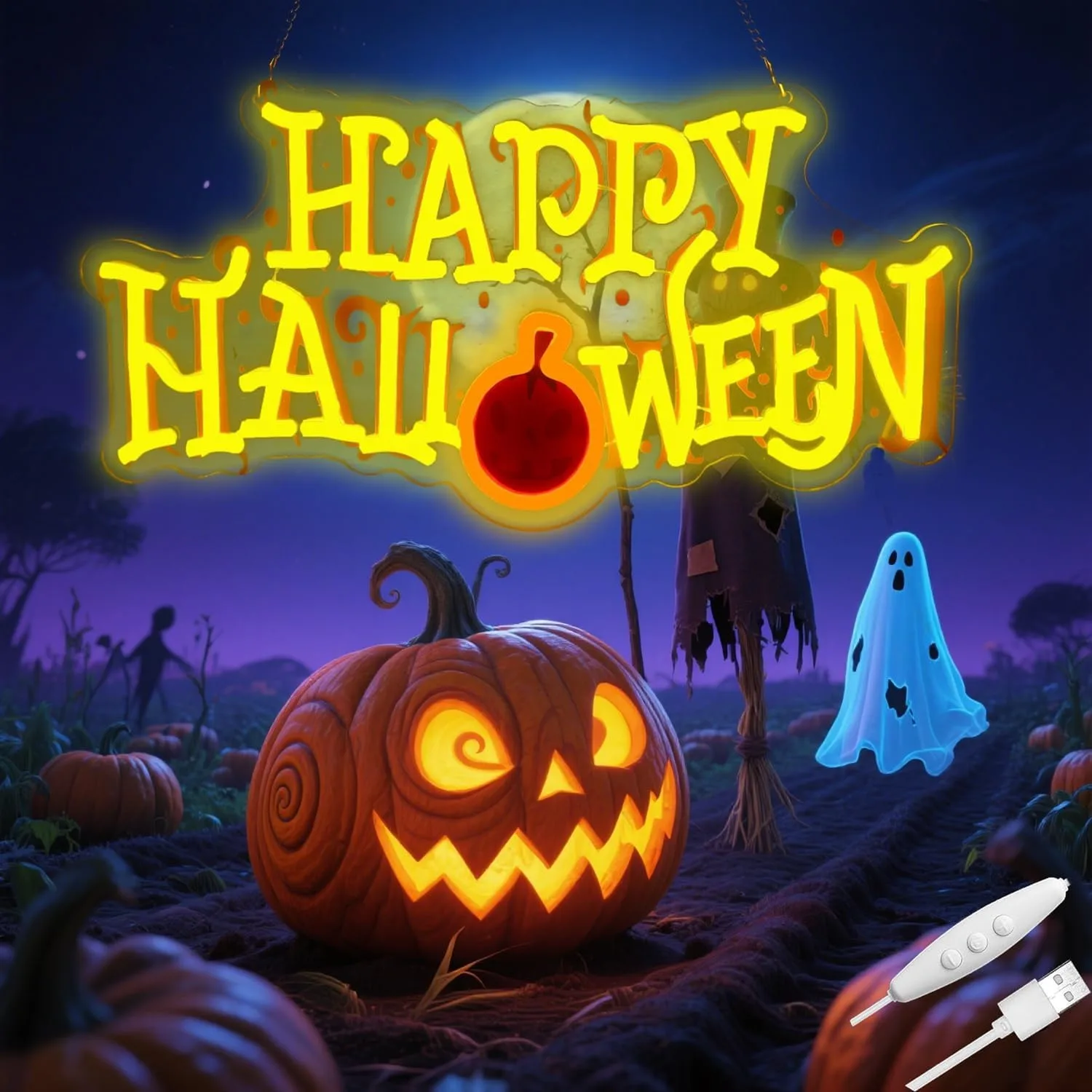 Welcome Happy Halloween Neon Light USB LED Wall Sign Indoor Outdoor Decoration For Bedroom Yard Front Door