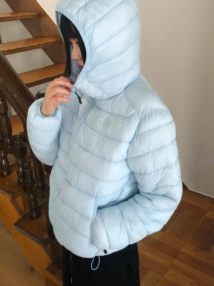 Lekka, ciepła bawełniana kurtka damska z kapturem, podwójna warstwa, wyszczuplająca, zimowa odzież wierzchnia, koreański styl, casual, streetwear