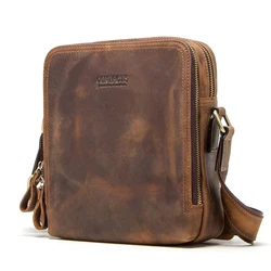 CONTACT'S Genuine Leather Men Sling Shoulder Bags Vintage Messenger Bag Crossbody Bag Male Travel Bag for 7.9” iPad Men's Bags