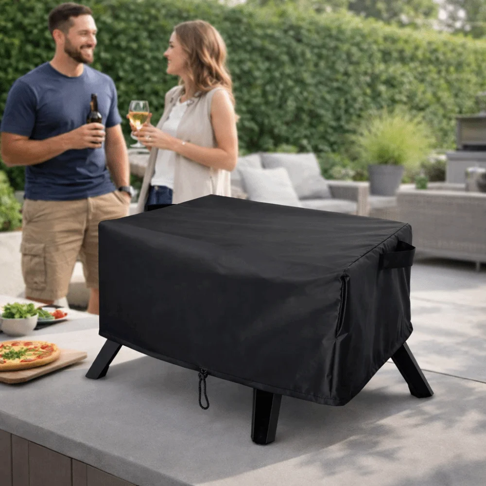 Heavy-Duty Oxford Grill Cover Dustproof Drawstring Design Pizza Oven Cover Portable Waterproof Table Top Cover Outdoor Use