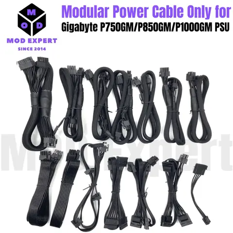 Modular Cable for Gigabyte P750GM, P850GM, P1000GM Modular PSU, GPU PCIe 8Pin 6+2Pin, CPU 4+4Pin, SATA Molex IDE 4Pin, ATX 24Pin