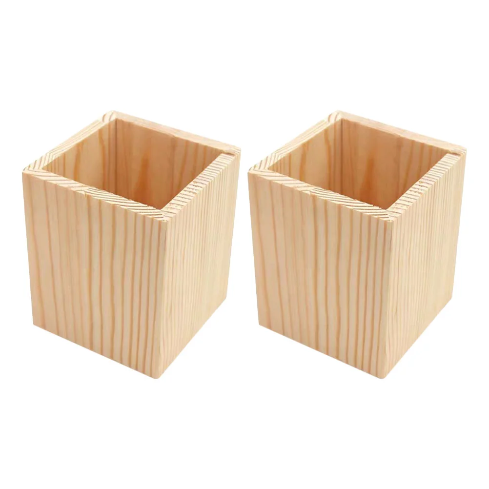 

2 Pcs Mini Storage Items Pine Pen Holder Child Nice Succulent Plant Pots Wood Desk Organizers and Desktop Brush