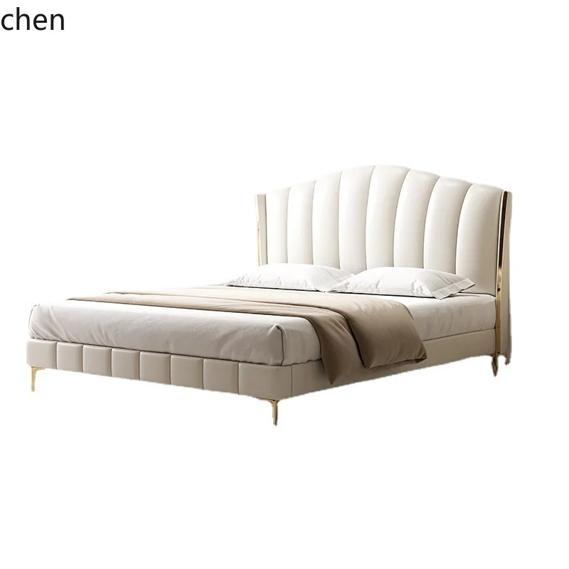 HXL Wedding Bed Modern Master Bedroom Double Light Luxury Leather Bed