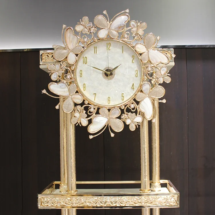 European luxury retro elegant design silver grandfather clock high quality antique style standing floor clock