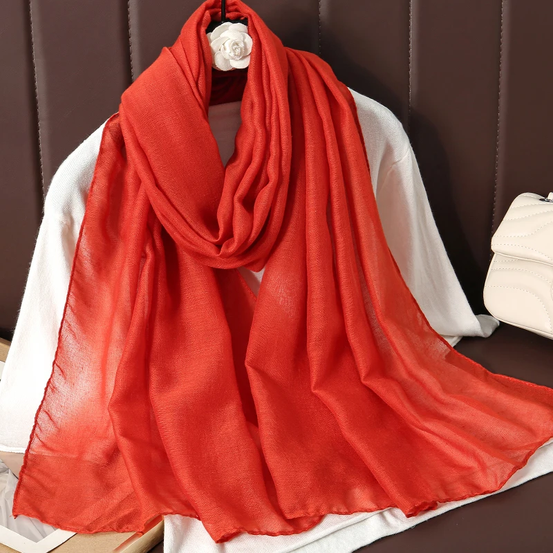 Solid Color Simple Design 100% Pure Silk Muslim Plain Women Voile Scarf Sunscreen  Shawls Luxury Headband Scarves Large