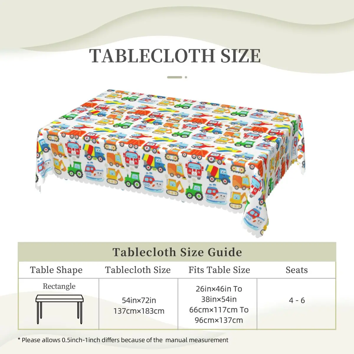 Plane Helicopter Excavator Trashtruck Ship Tractor Train Firetruck Customized Rectangular Oilproof Table Cover for Table Cloth