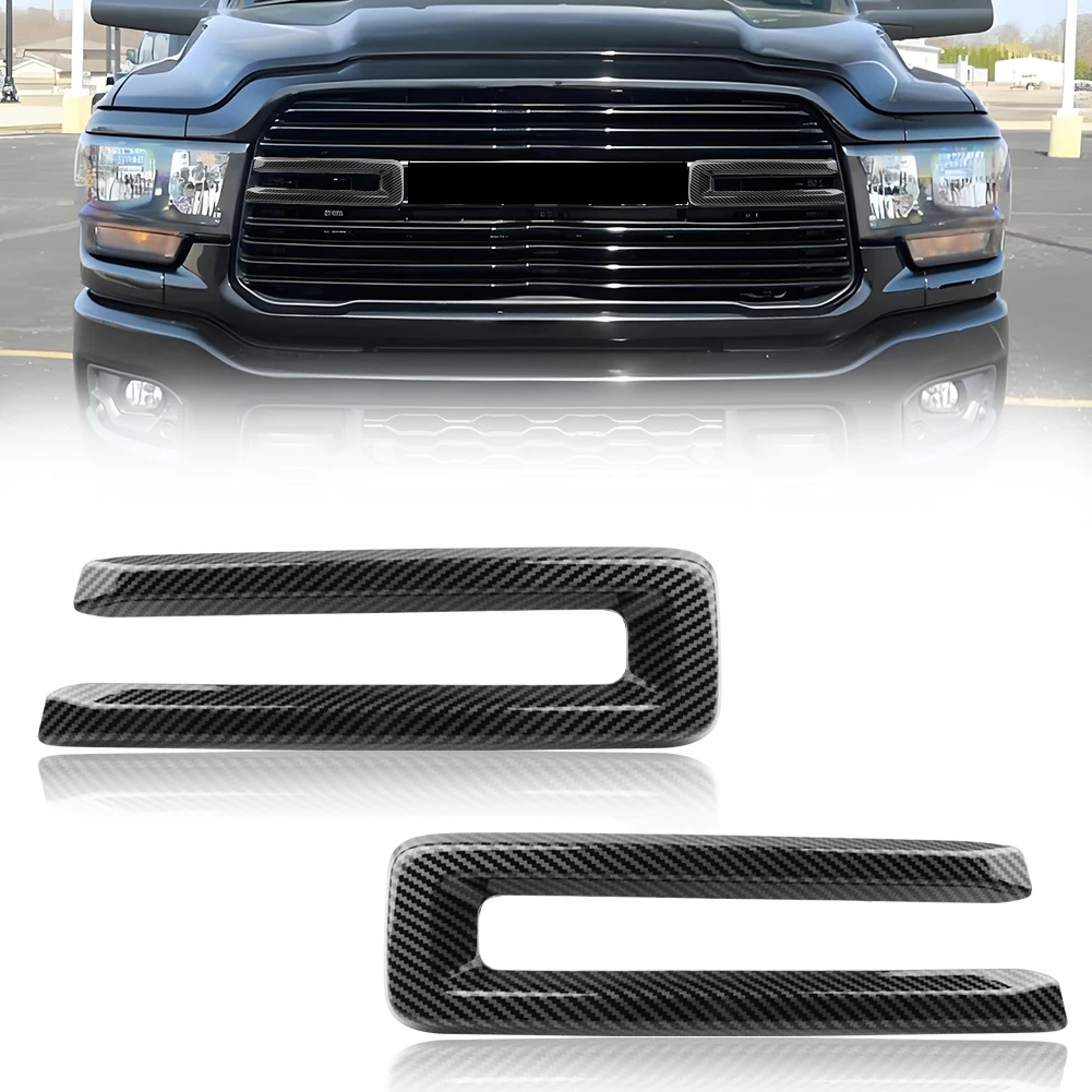 

2PCS Front Bumper Vehicle Hood Racing Grille Cover Insert Trim ABS Plastic For 2019 2020 2021 2022 2023 2024 Dodge RAM 1500