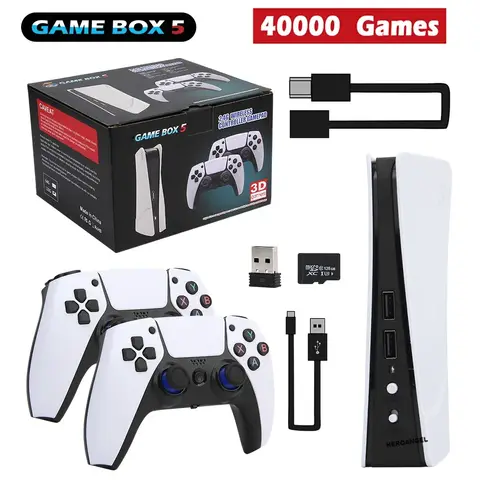 새로운 GB5 비디오 게임 콘솔 64GB/128GB 40000 무료 게임 HD TV 게임 상자 5 PS1/PPSPP/MAME 아케이드 게임 스틱용 게임 패드 2개