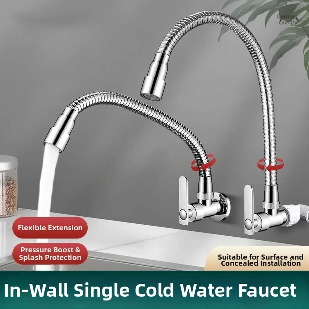 Kitchen Wall Faucet Cold Water Tap with Swivel Spout for Balcony or Countertop Use and Anti For splash Feature