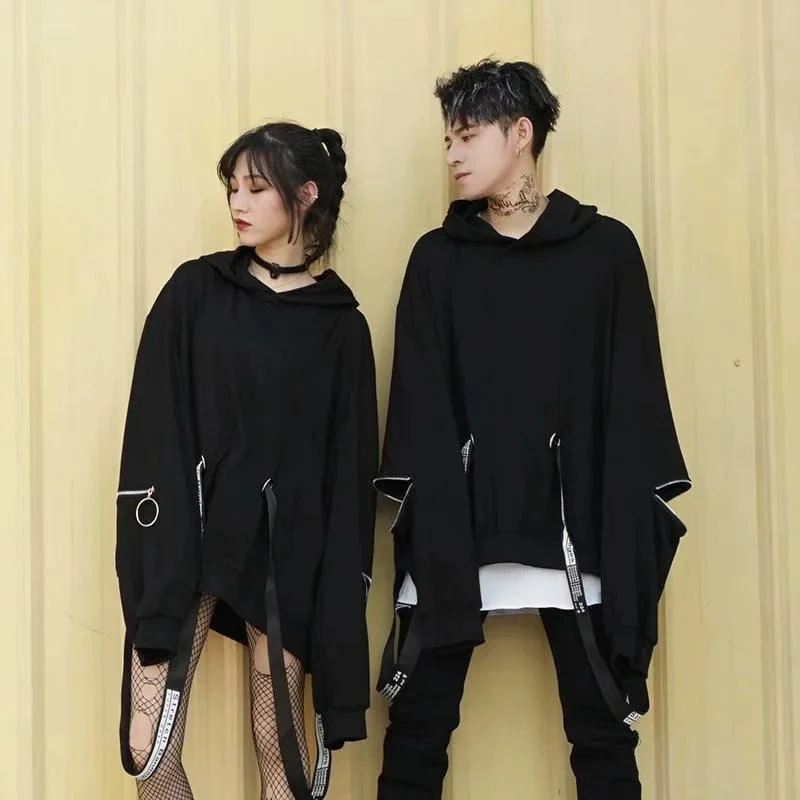 Black Zipper Cool Fashion 2022 Hoodie Long Sleeve Pockets Clothing Sweatshirt Summer Men Oversized Hip Hop Tops Punk Streetwear