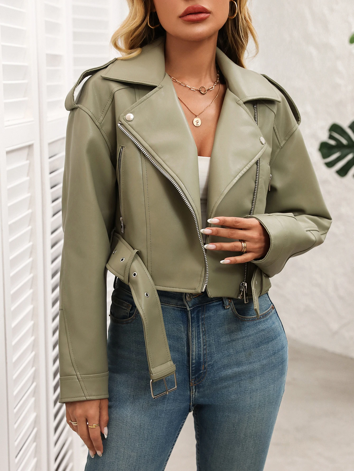 

Fitaylor женская куртка из искусственной кожи женская мотоциклетная кожаная верхняя одежда с лацканами повседневное светло-зеленое пальто