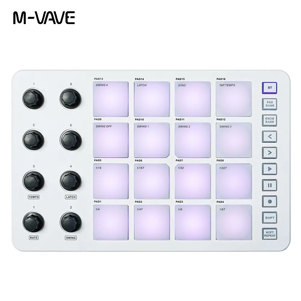 M-VAVE SMC-PAD LaunchPad  USB-C and portable design Wireless MIDI Controller with rechargeable battery and 16 RGB