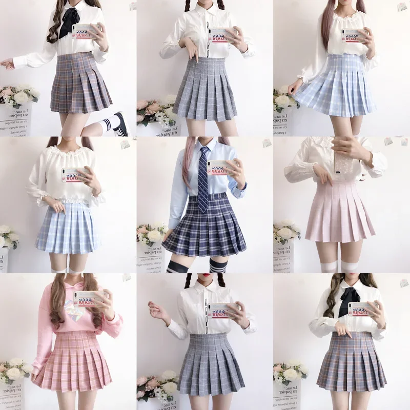 2024Korean Style Plaid Pleated Skirt Female Spring and Autumn High Waist Thin A-line Short Student Woolen 2024NewSummer Skirts