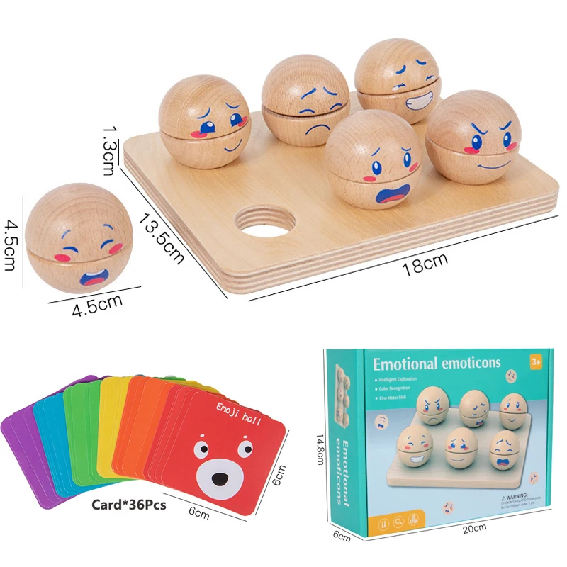 Emotion Matching Holzblock Ballspielzeug Montessori Ausdruck Sortierspielzeug für Kleinkinder Feinmotorik Training Lernpuzzle