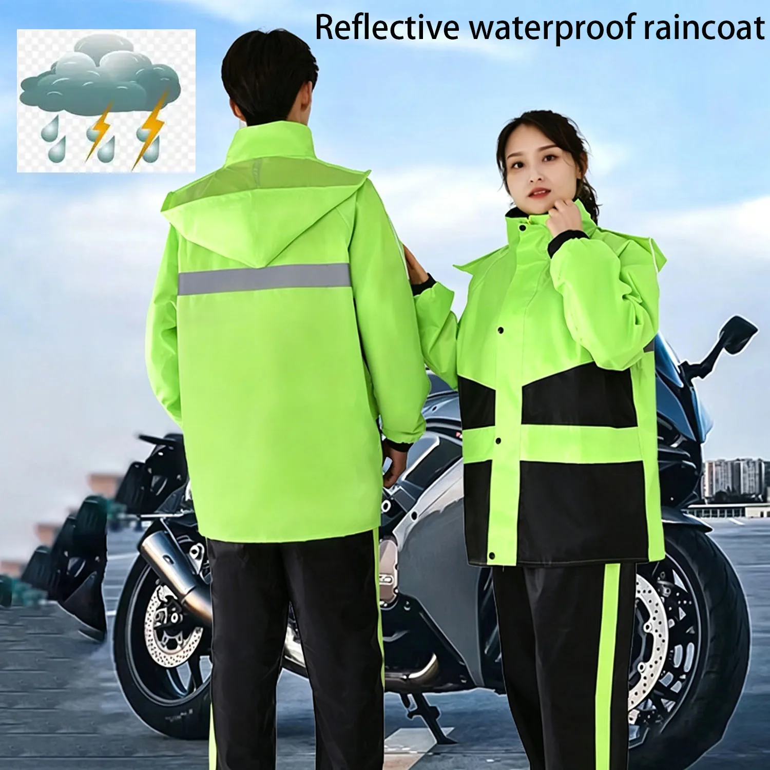 Motorcycle Raincoat Suits Men Women Waterproof Rain Gear Rain Jacket Reflective Work Rain Coats Lightweight Hiking Rainsuit