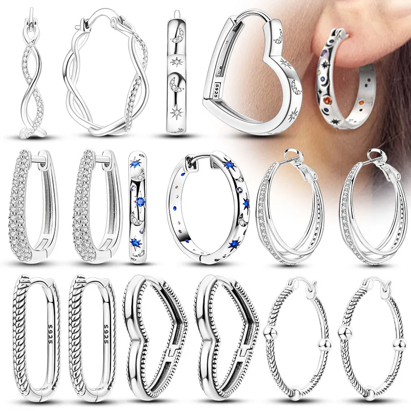 Boucles d'oreilles créoles originales en argent Sterling 925, cercle carré de luxe, cœur, pour femmes et filles, bijoux cadeaux de fête de mariage