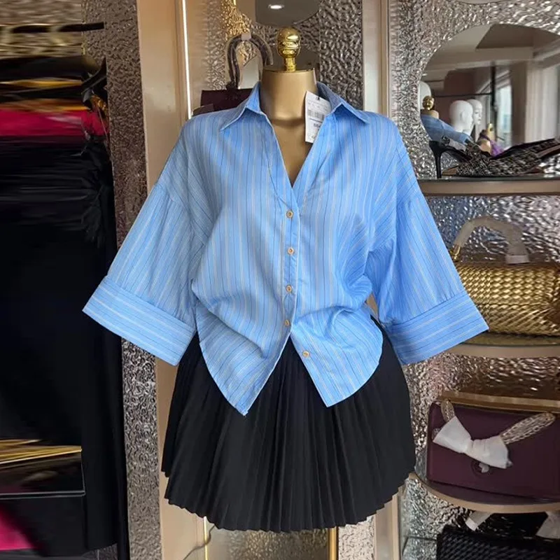 

Женская рубашка 2026 года: летние и весенние топы белого, розового и синего цветов, элегантные блузки с длинным рукавом, рубашка с отложным воротником и рукавом три четверти