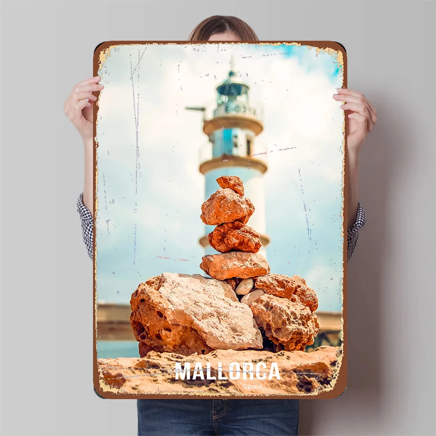 España Mallorca faro roca Cairn paisaje pintura de hierro decoración de pared del hogar sala de estar arte colgante