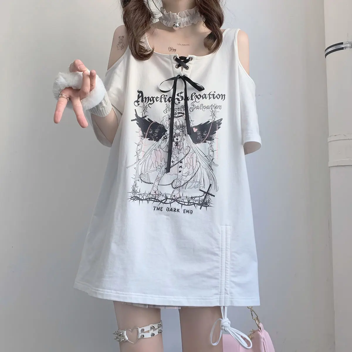 

Short Sleeve T-Shirts Womens Gothic Punk Cotton Relaxed Fit Comfortable Oversized Loose Casual Aesthetic Graphic Streetwear