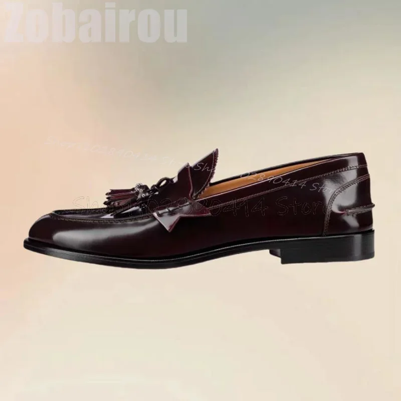 

Burgandy Tassels Decor Sewing Design High Top Loafers Fashion Slip On Men Shoes Luxury Handmade Party Banquet Men Casual Shoes