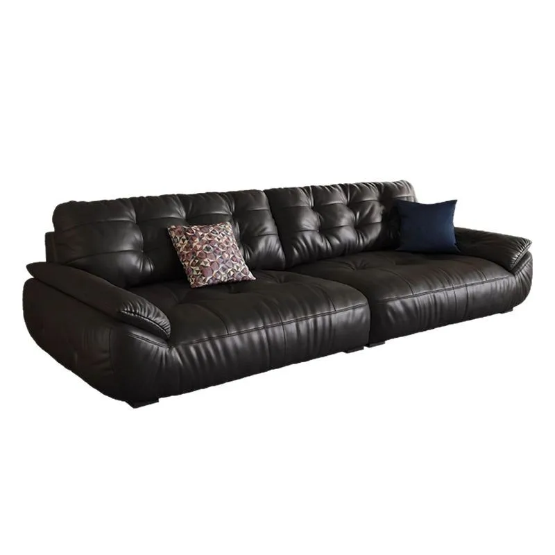 

Leather sofa living room small apartment inline multi-functional sofa