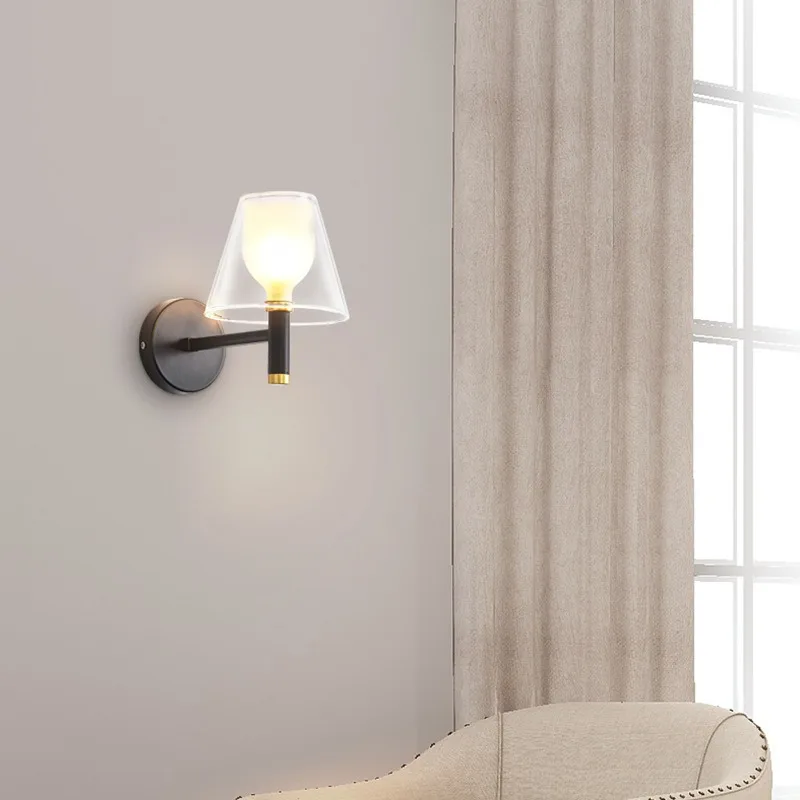 Italian Simple Glass Wall Lamp Bedroom Bedsides Balcony Corridor Cafe Circular Wall Lights Indoor Background Artistic Decoration