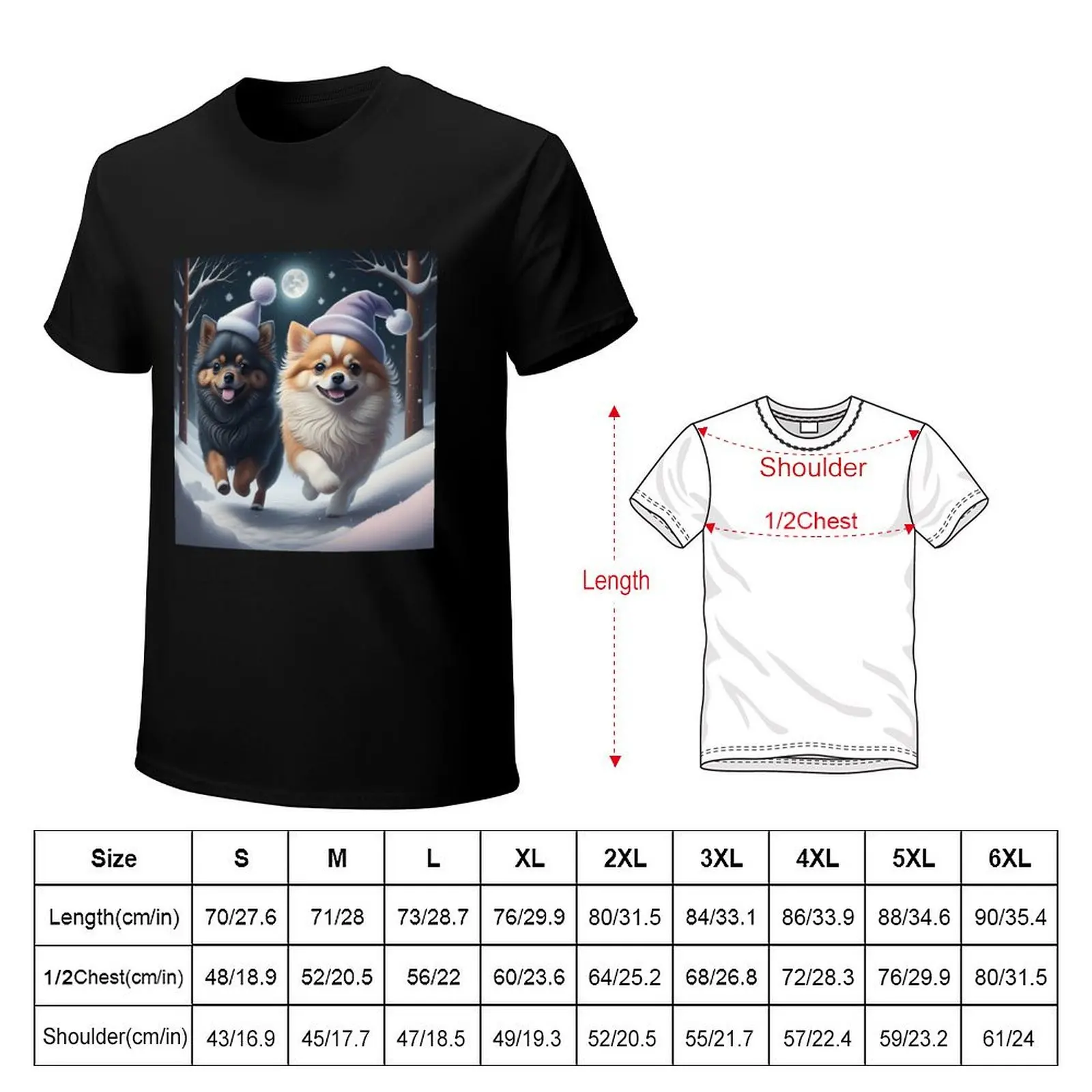 Pomeranian dogs in a Winter Wonderland T-Shirt Festival Casual Short Sleeve