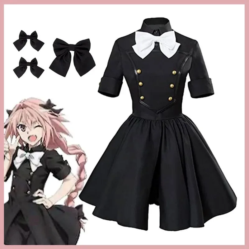 

Game Fate/Apocrypha Astolfo Cosplay Costume Wig Black Evening Dress Hair Accessories Kawaii Skirt Woman Cute Carnival Suitx;2'a,
